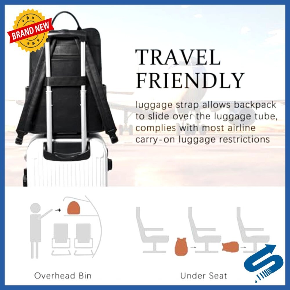 Large Travel Laptop Backpack Vegan Leather Waterproof Business College Work - Picture 5 of 6